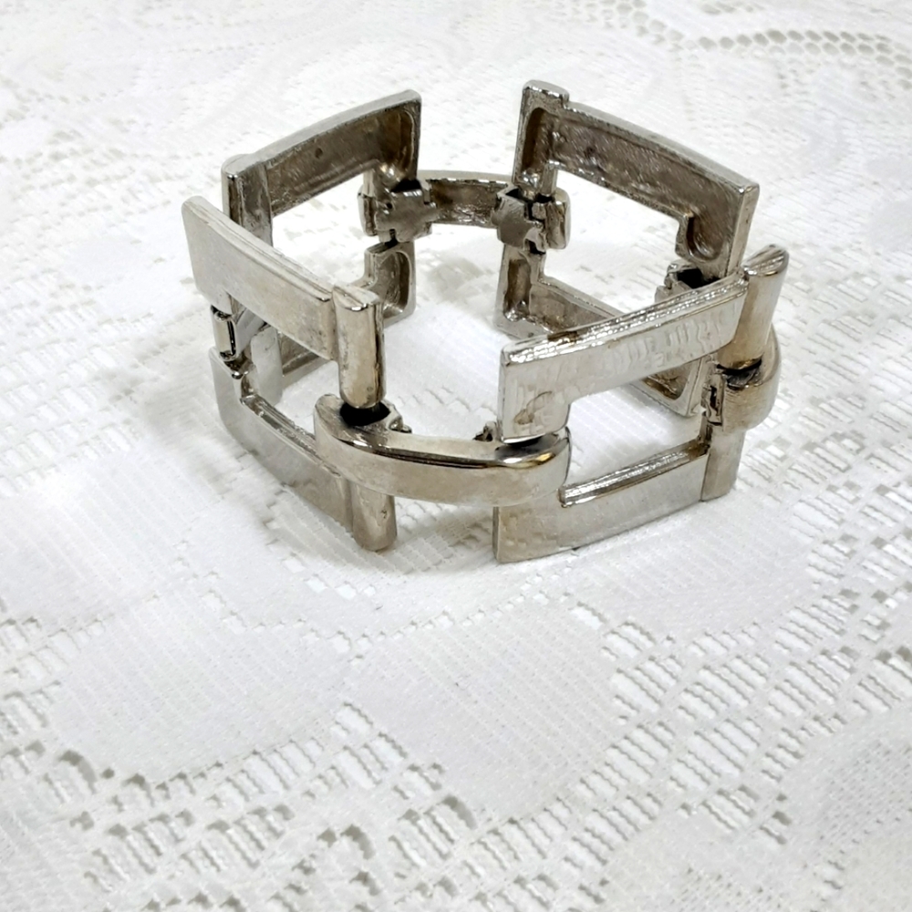 Vintage LAMBERT Chunky Silver Tone Bracelet Signed Boho Statement Whimsygoth